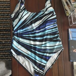 Blue Striped One Piece Swimsuit